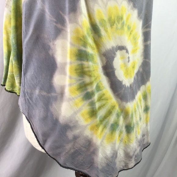 Boho Tank Top One Size S/M Tie Dye Hippie Festival Flowy Summer Gray Yellow - Picture 6 of 8